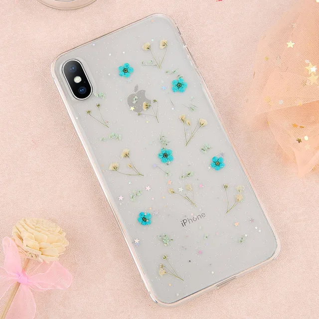 Чехол для iphone XR XS Max, Qianliyao, настоящие цветы, сушеные цветы, прозрачный мягкий чехол из ТПУ для iphone X, 6, 6 S, 7, 8 plus, телефон Cas - Цвет: E