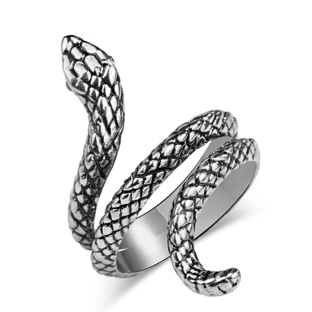

Personality Fashion Modeling Animal Punk Wrapped Wide Finger Ring Gothic Punk Ancient Silver Snake Rings Men Iri Tasli Yuzukler