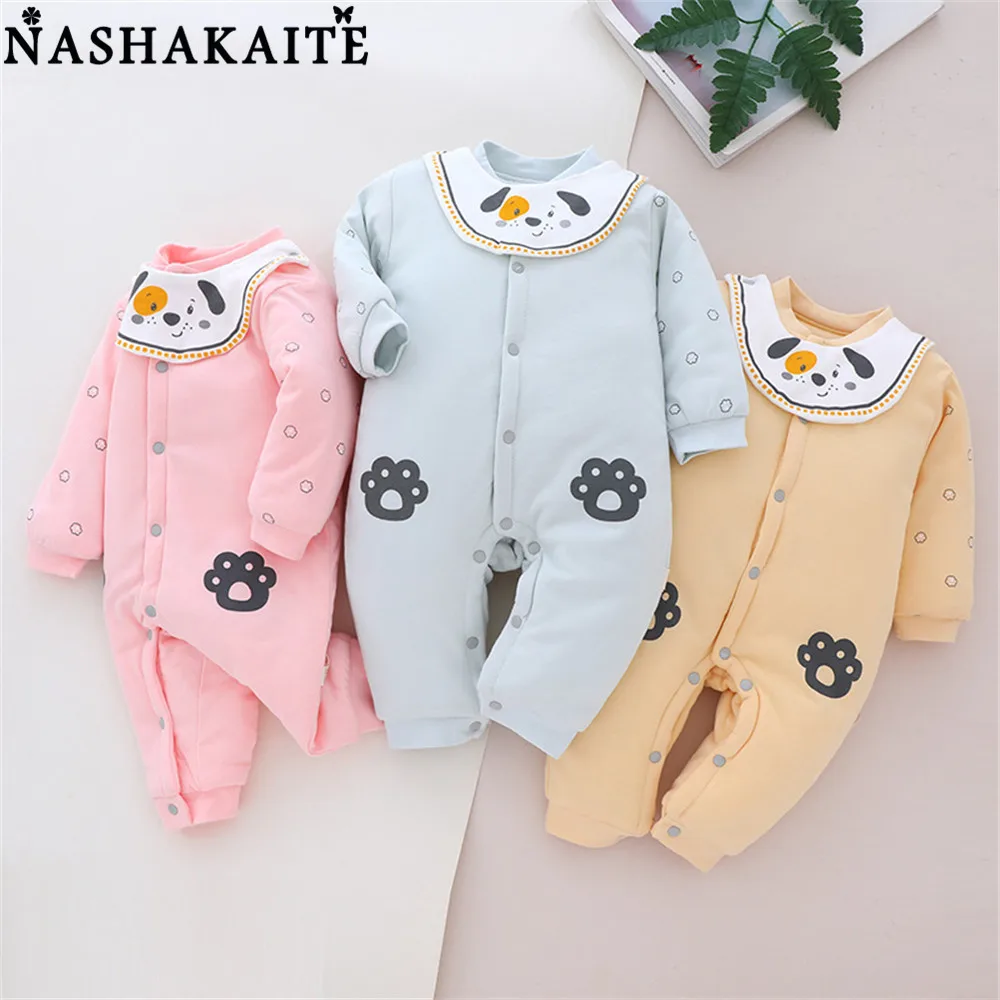 

NASHAKAITE 2020 New Baby Winter Overall Jumpsuit For Baby Rompers Cartoon Thick Warm Newborn Baby Clothes Infant Clothing
