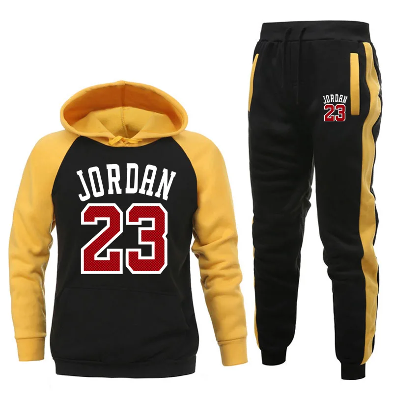 

New Men Hoodies Suit Jordan 23 Tracksuit Sweatshirt Suit Fleece Hoodie+Sweat pants Jogging Homme Pullover 2XL Sporting Suit Male