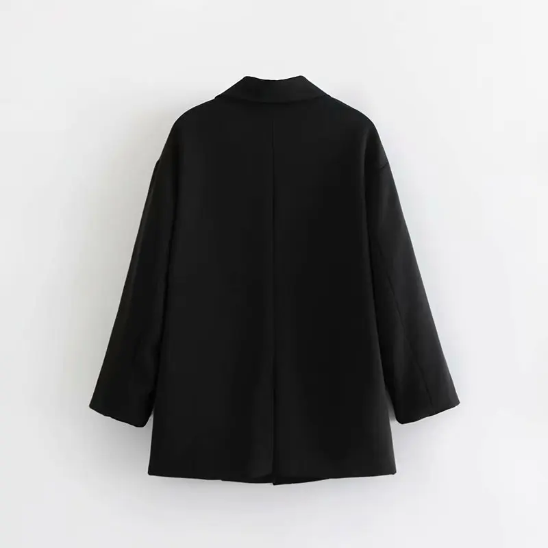 

19 Autumn Europe And America Loose Style Fashionable Sense of Design Black Long Sleeves Suit Coat Cardigan