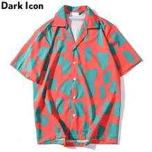 DARK ICON Geometric Printed  Hip Hop Shirt Men Women Oversized Men's Shirts 2020 Summer Hawaian Shirts for Men