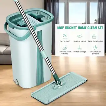 

Floor Mop Cloth with Bucket Set Hand Free Wringing Mop Self Wet Cleaning System Wet Dry Cleaning Microfiber Mop Floor Lazy Mop