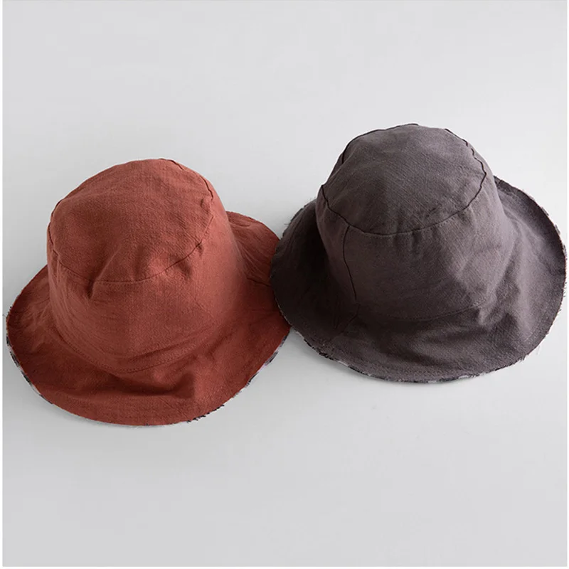 New Kids Hat Double-sided Cotton Baby Bucket Hat Spring Summer Kids Cap Children Hats 1PC