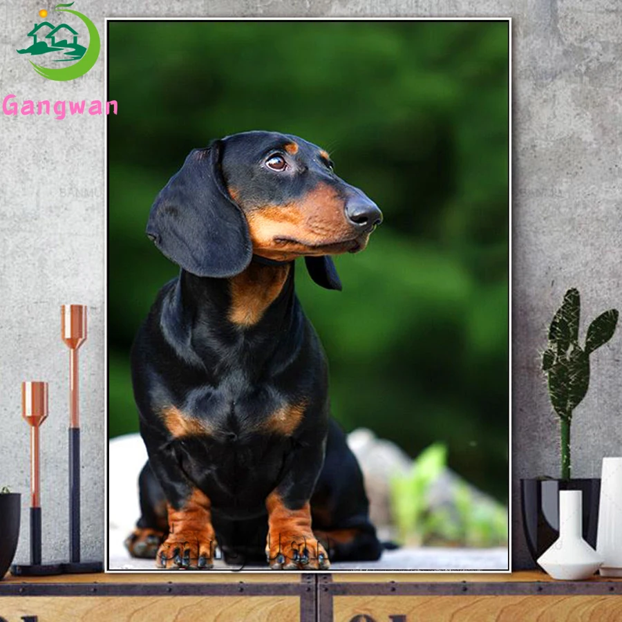 Cute Dachshund Dogs DIY 5D Diamond Painting Dog Diamond Embroidery Animal  Mosaic Cross Stitch Full Round Rhinestone Decor Home