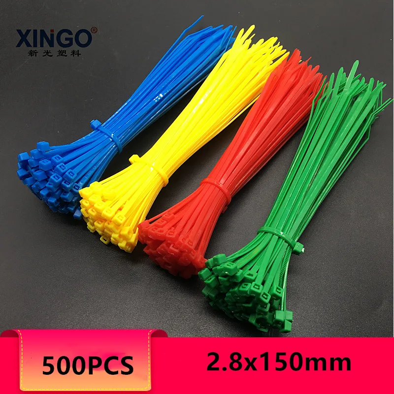 Xingo 500 шт. 2 8x150 мм самоблокирующиеся красочные нейлоновые кабельные застежки