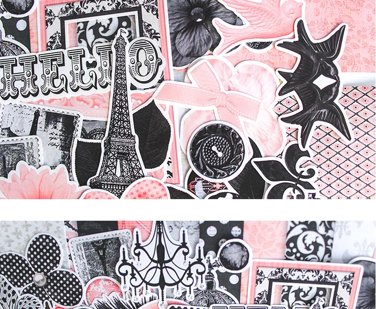 65Pcs/Pack Vintage Black Flower Tower Words Sticker DIY Craft Scrapbooking Album Junk Journal Happy Planner Decorative Stickers