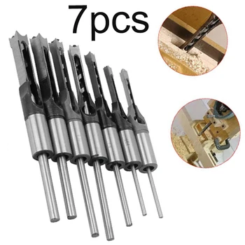 

7 Pcs 6-12.7mm Square Hole Saw Drill Bit Set Mortising Chisel Auger Drills Tools