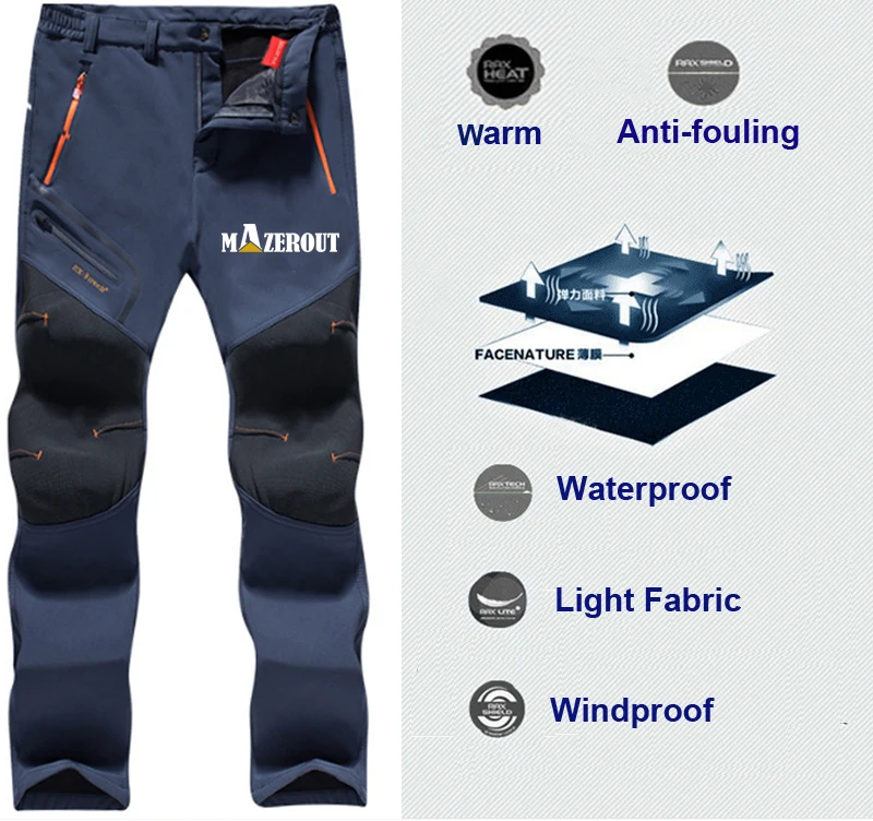 Негабаритных мужские Зимние флисовые водонепроницаемые штаны для улицы мягкие панцирные брюки походные треккинговые походные спортивные туристические тренировочные брюки