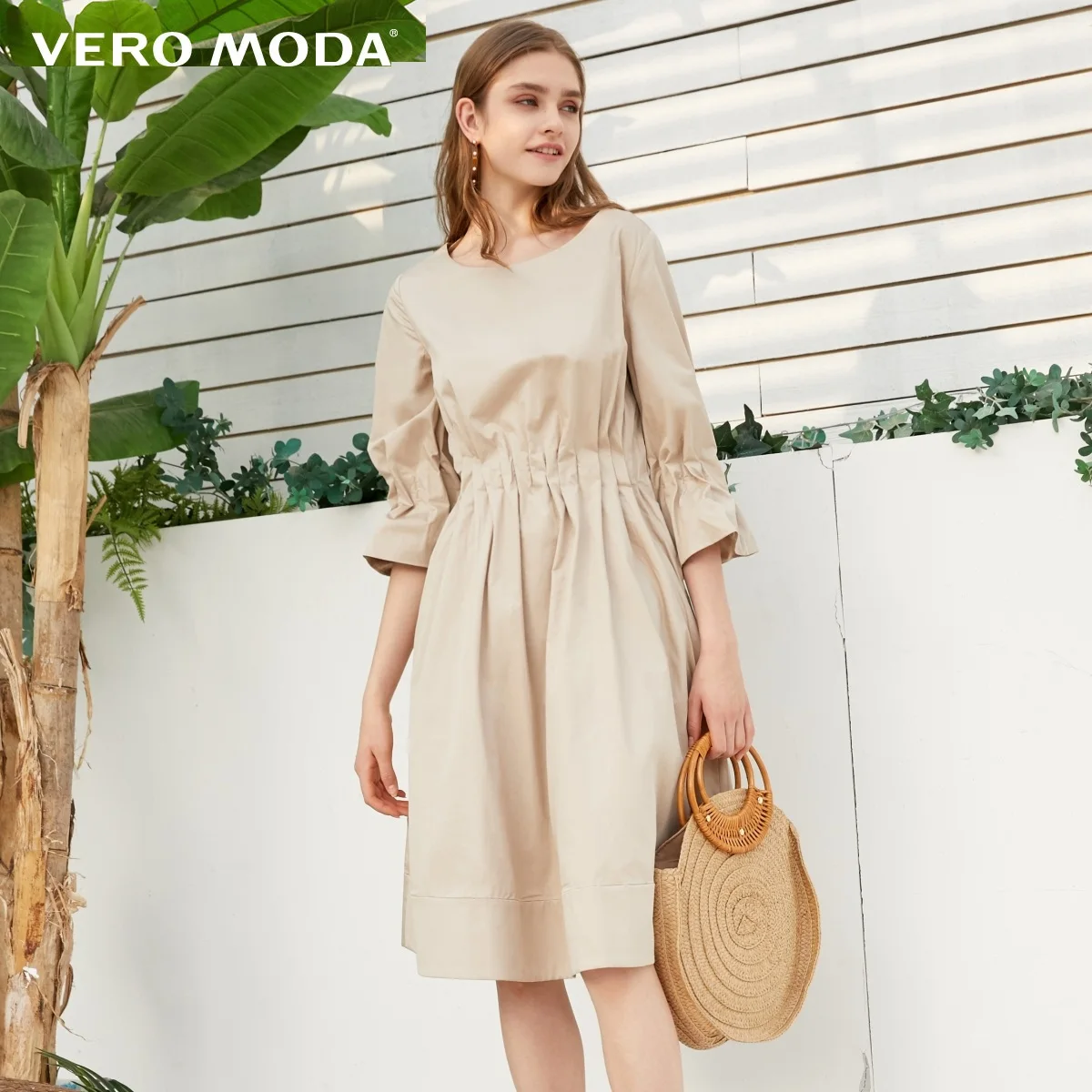 Однотонное платье Vero Moda из хлопка с эластичной талией | 31916Z512