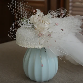 

Mingli Tengada Bride Short Veil Headwear Brigade Concise Bride Lady Quality Wind Small Formal Hat Wedding Bridal Accessories
