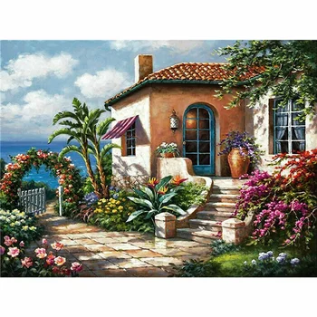 

Full Drill 5D Diamond Painting Seaside House Cross Stitch Kits Embroidery Home Decor