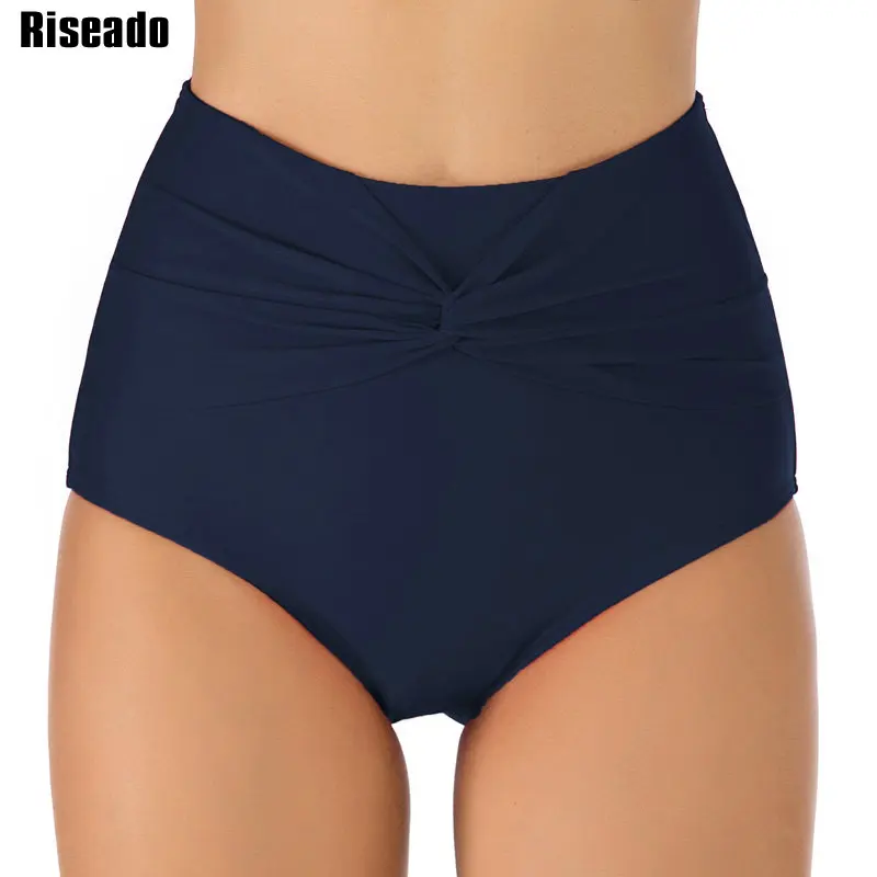 Riseado New Ruched Bikini Bottom Sexy Swimsuit Women High Waist Swimwear Solid Summer Beach Wear XXL | Спорт и развлечения