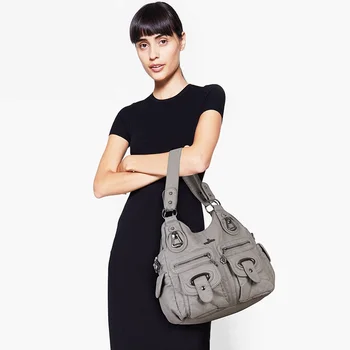 

Angelkiss Women's Bag Fashion PU Leather Shoulder Bag Soft Satchel Female Messenger Bag Ladies Shoulder Purse Large Hobos