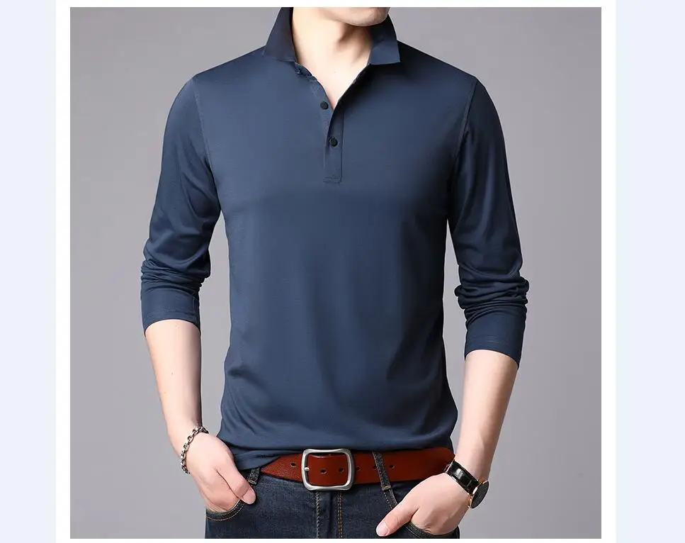 Модные мужские s Slim Fit футболки с длинными рукавами мужские футболки с отложным воротником Топы футболки Плюс Размер s-xxxl