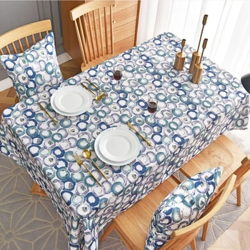 

Blue Tablecloth Fabric Cotton Geometric Endless Cover Cloth European Modern Dining Table Waterproof Kitchen ZB-JD003 #40