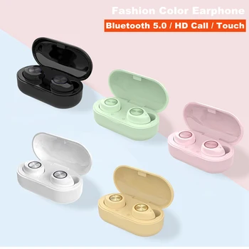 

3D Cute Wireless Bluetooth Earphone Fashion Macaron Color Earphones Touch Control Earbuds Pink Blue White For Women Girl Men