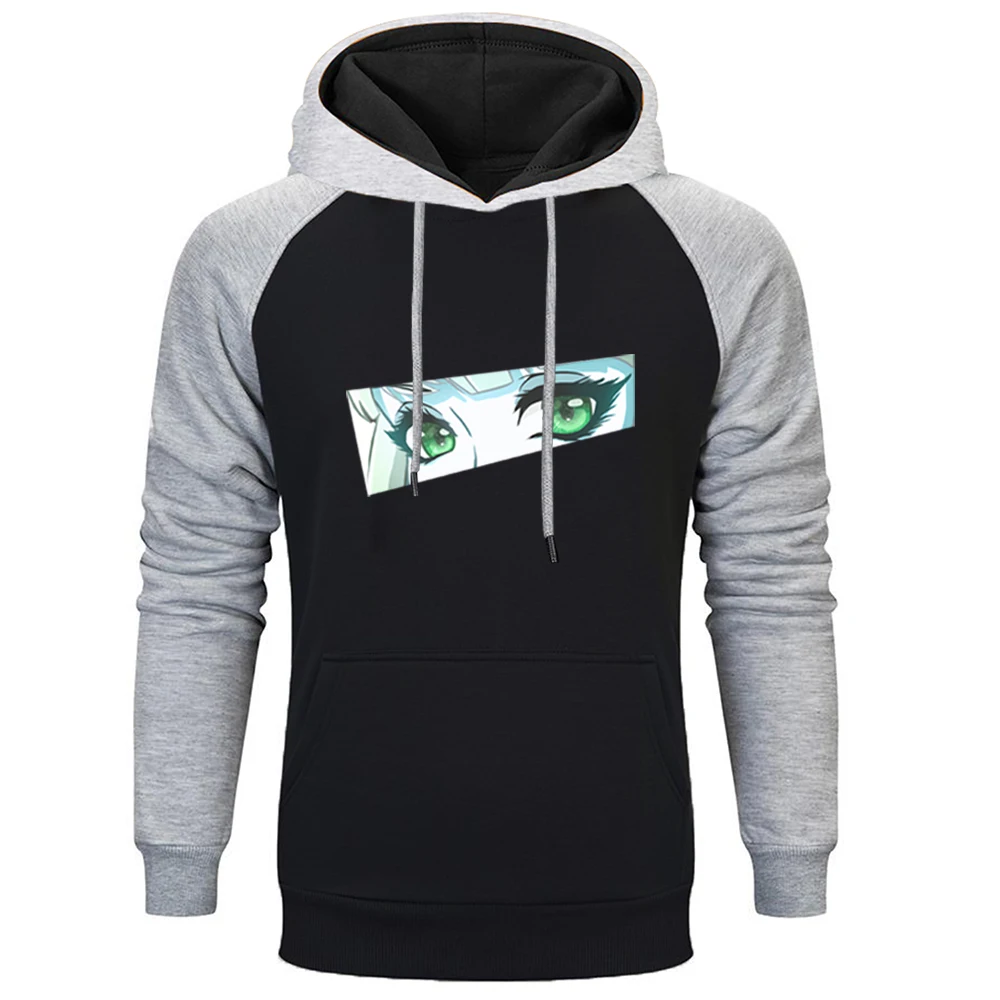 Japanese Anime Girl Cute Eyes Men Print Raglan Hoodies Sweatshirt Streetwear Loose Fit Fleece Clothes Winter Warm Pullover | Мужская