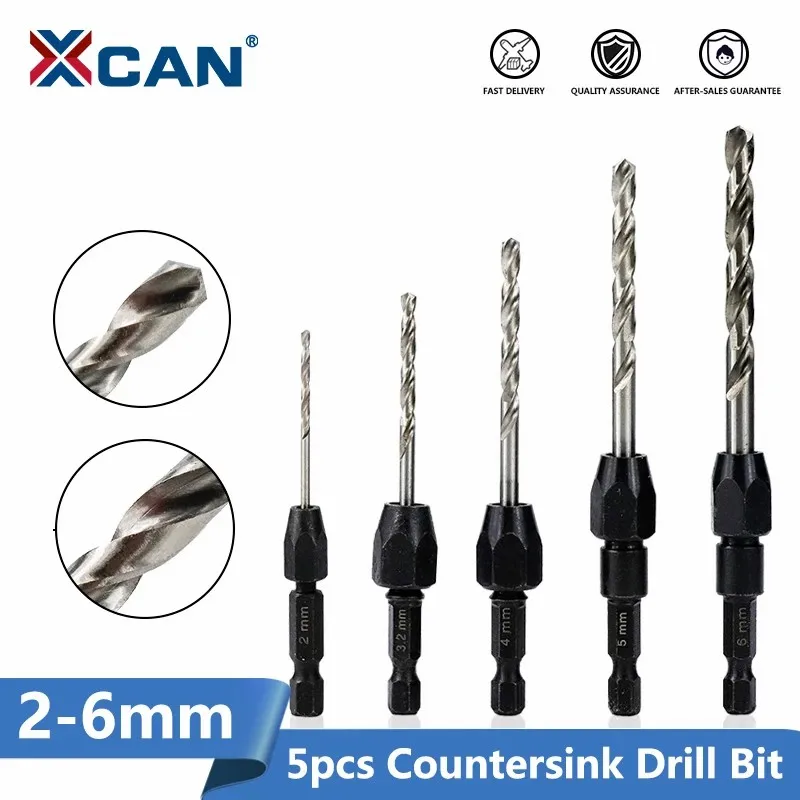 XCAN 5pcs Quick Chuck Countersink Drill Bit Set HSS 6542 Hex Shank Gun