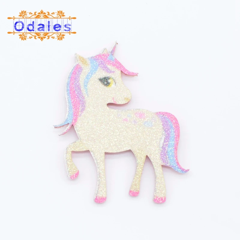 20Pcs/lot 4*6.5cm Glitter Fabric Appliques Colorful Unicorn Padded Patches for Clothes Stickers DIY Hair Clips Decoration - Цвет: White