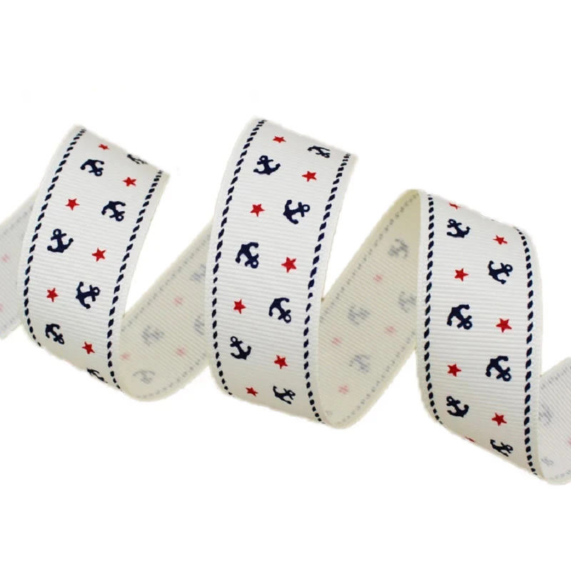 (10 ярдов/рулон) 1 ''(25 мм) печатная grosgrain лента темно синий морской якорь серии DIY