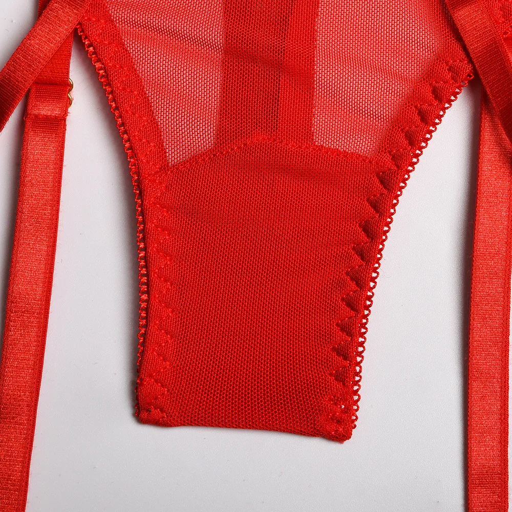 underwear set Dvicky Strap Bra Set Hot Red Cage Erotic Women's Lingerie See Through Lace Bandage Thong Panties Sexy Underwear Exotic Apparel panty sets