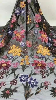 

High-end fashionable African Sequins embroidery lace with golden sparkle embroidery,special fabrics for Wedding clothing fabrics