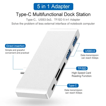 

Hub TF SD Card Reader Dual 2 USB 3.0 Ports Type C 5 in 1 Combo Hub Adapter usb hub ноутбук планшет флешка Планшеты أجهزة الكمبيو