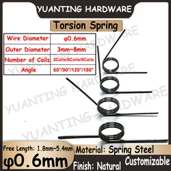 10Pcs Wire Diameter 0.6mm 3/6/9Coils Spring Steel V-spring Torsion Tiny Torsion Springs Hairpin Spring 180/120/90/60 Degree