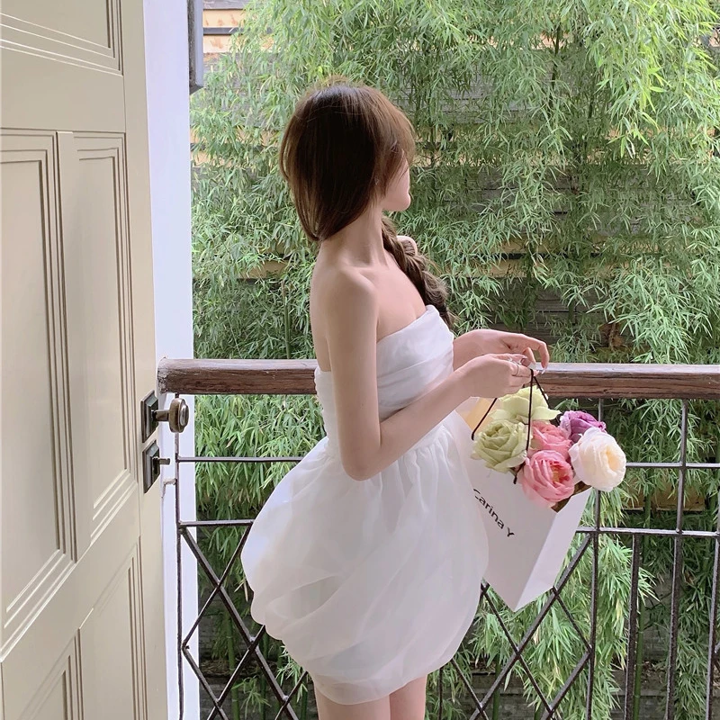 Sleeveless Mesh Solid Dress Female 2021 Summer Elegant Mini Dress Korean Sweet Women Casual Evening Party Kawaii One Piece Dress