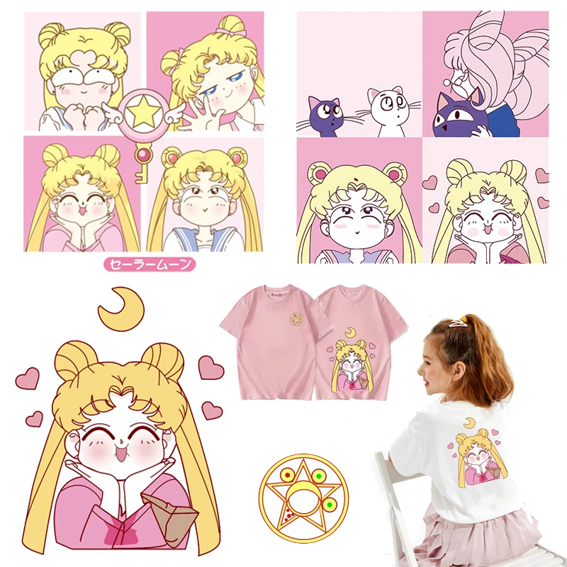 

Sailor Moon Patch Iron On Transfers For Clothes Stripes Kids T Shirt Anime Girl Heat Transfer Thermo Patches Sticker For Clothes