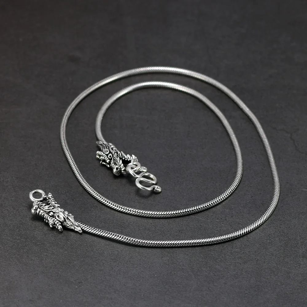 

925 Sterling Silver Snake Chain Sweater Necklace For Men And Women Double Dragon Heads Vintage retro Punk Jewelry
