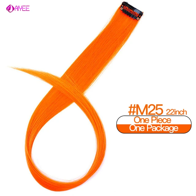 AIYEE Hair Extensions Pure RainBow Hairpiece Clip In Hair Piece Synthetic Long Straight Ombre Pink Red Rainbow Hair Piece 25