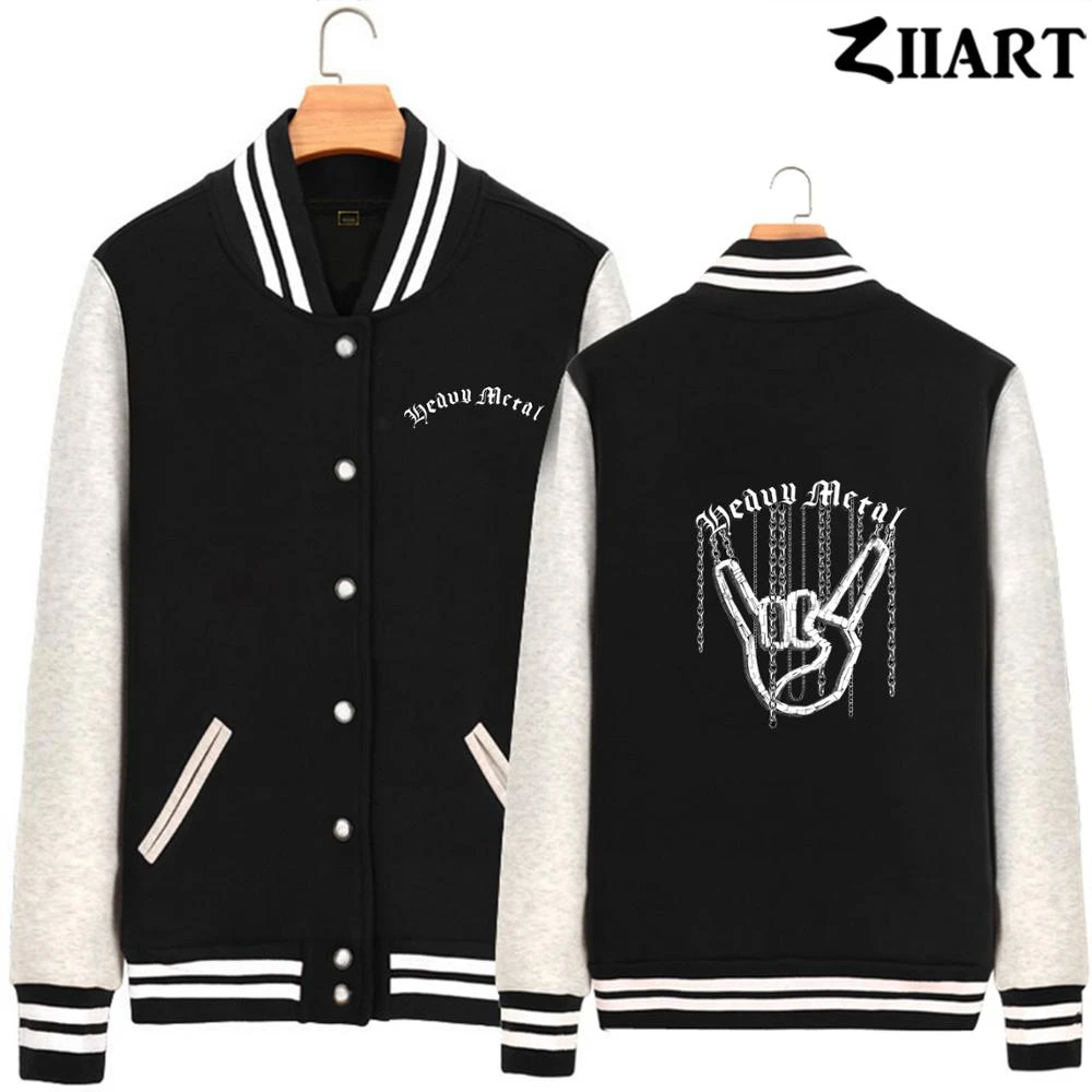 Logam Berat Corna Tanduk Iblis Tanda Rock N Roll Isyarat Tangan Pria Anak Laki Laki Ritsleting Penuh Musim Gugur Musim Dingin Bulu Jaket Bisbol Ziiart Jaket Aliexpress