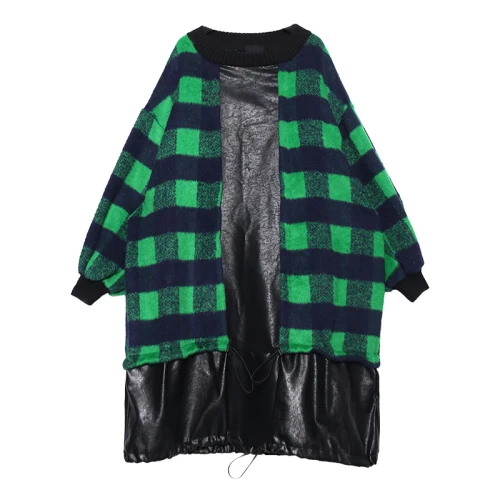 green DMY1967 XITAO шерстяное женское платье из искусственной кожи с вышивкой, зеленые платья в клетку размера плюс, свободная осенне-зимняя одежда, женская уличная одежда, тренд dmy2020 - Цвет: green DMY1967