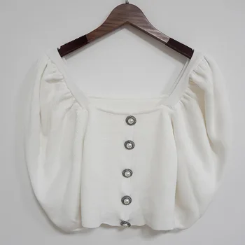 

Momo knit sweater women 2020 new summer square collar puff sleeve pullover