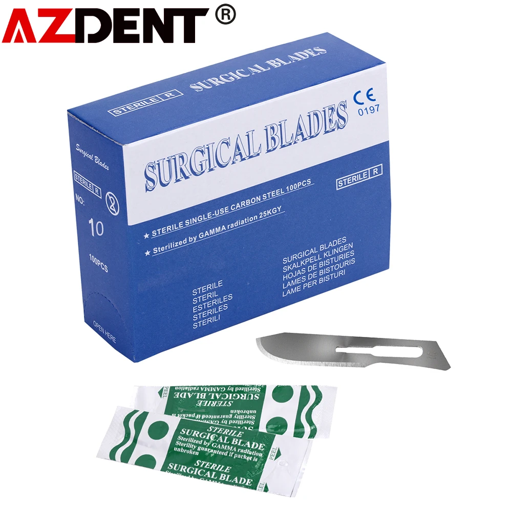 Cuchillas quirúrgicas para bisturí, cuchillas de bisturí Dental, médicas, esterilizadas, 100 Uds.