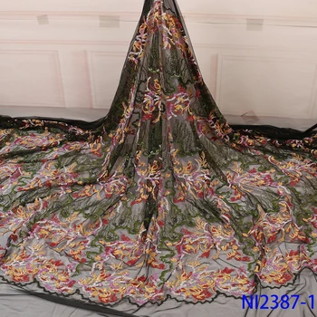 

2019 High Quality French Sequence Sequins Net Lace,African Tulle Mesh Sequence Lace Fabric For Party Dress 5yards/Lot QFNI2387-1