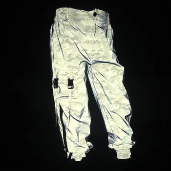 

Glowing Cargo Pants Reflective Causal Joggers Women Glossy Streetwear Outfits Harem Pants Trousers Loose Camouflage Sweatpants