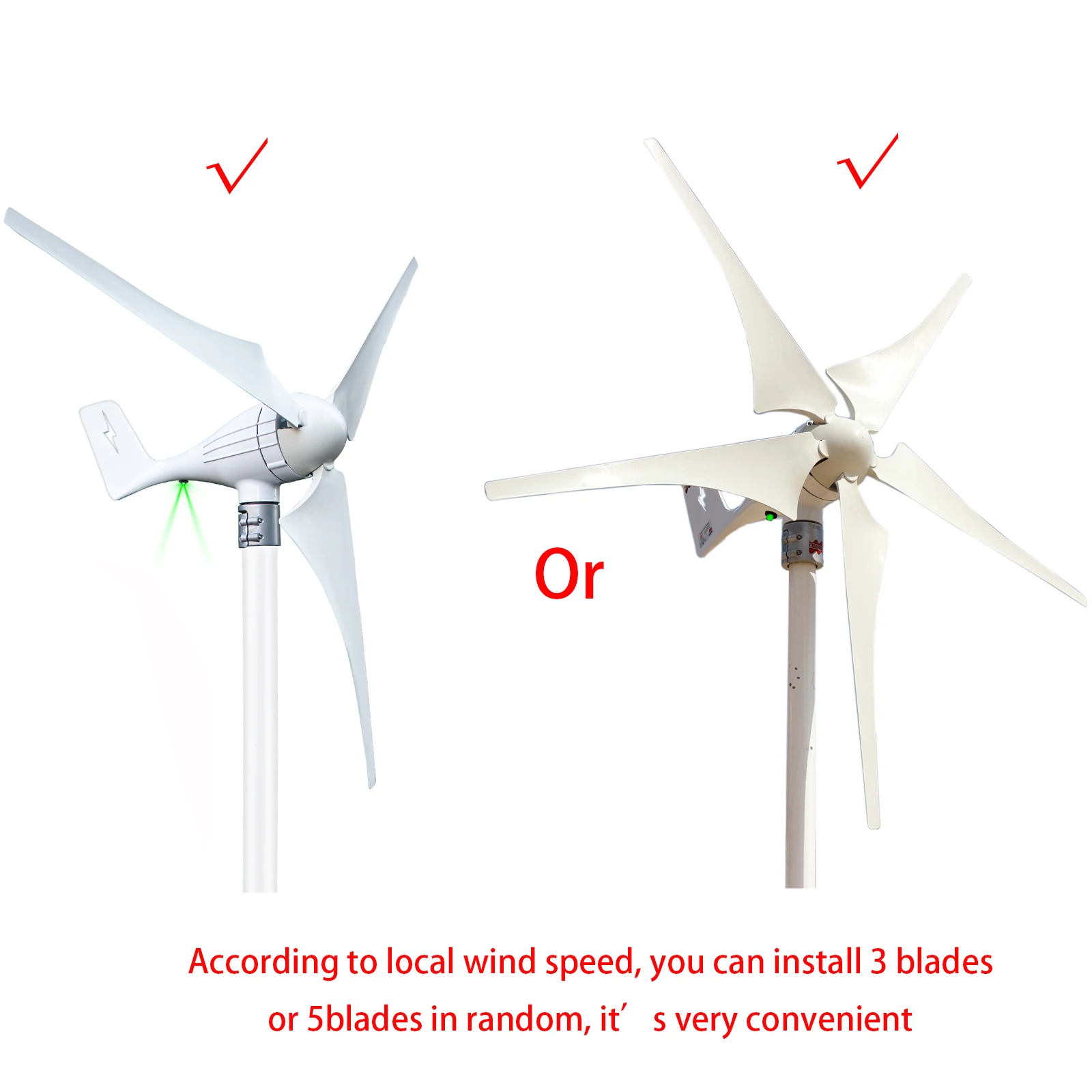 600W 12V 24V Wind Turbine Gennerator 3 or 5 Blades 12M/S Low Speed Windmill  LED Indicate Light With Free MPPT Charge Controller
