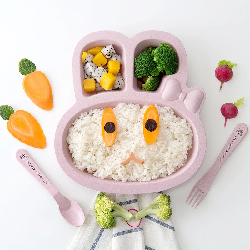 TUUTH Cute Children Tableware Set Rabbit Airplane Shape Dishes 3 Sets of Plates Fork Spoon Dinner Plates for Child Baby B9