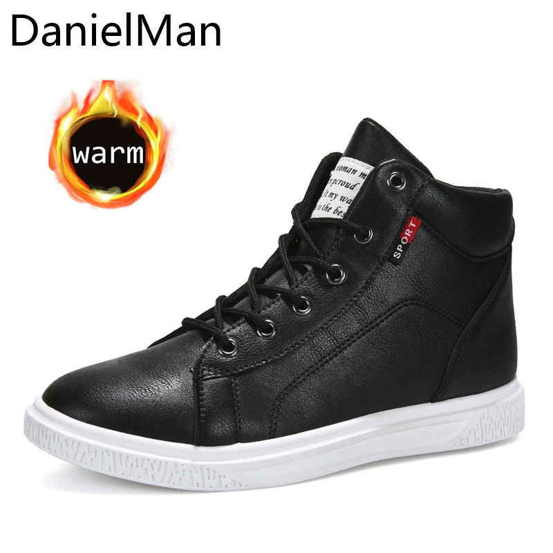 Danielman зимние теплые меховые мужские ботильоны для снега мужчин кожаные