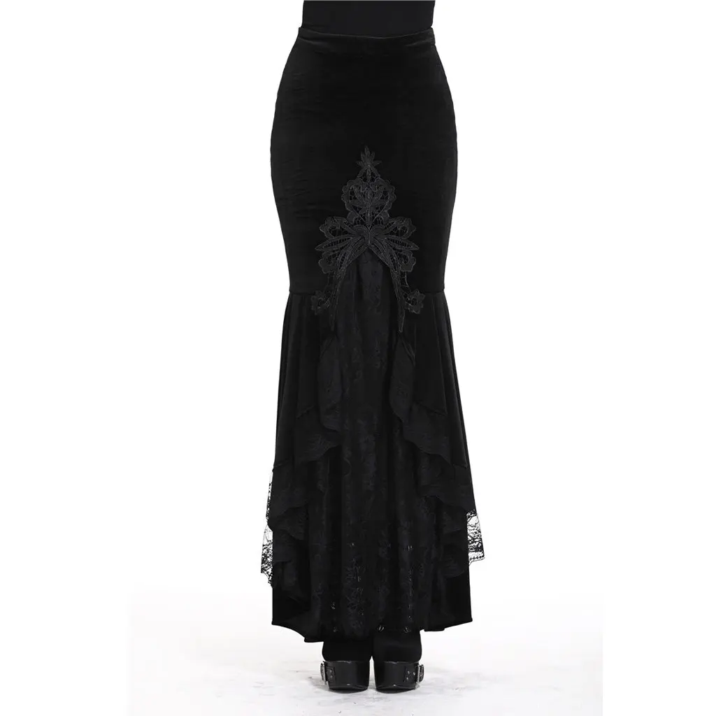 Darkinlove Для женщин готика велюр и кружевная юбка в виде хвоста русалки вечерние выступление на сцене модная черная длинная юбка