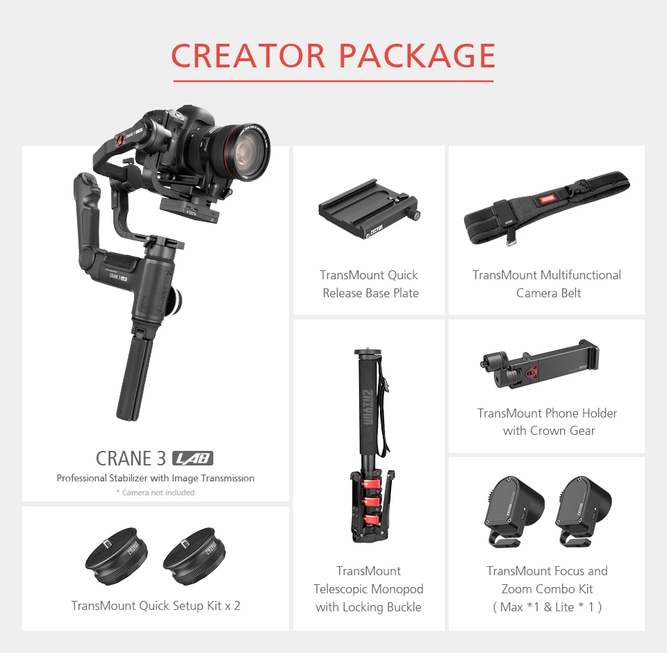 Crane 3 Creator ZHIYUN Crane 3 LAB 3-осевой беспроводной FHD Стабилизатор камеры передачи изображения для sony A7M3 A7R3, Canon 1DX II 6D, Nikon D850 DSLR - Цвет: Crane 3 Creator