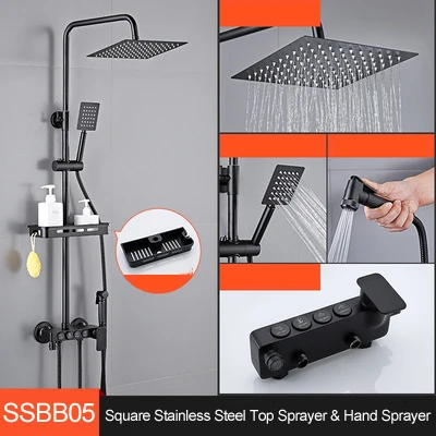 SSBB05 Набор для душа, набор для ванной, черный дождевой смеситель для ванны, массажный дождевой полный набор для душа, окрашенный латунный набор с ручной душевой системой - Цвет: SSBB05