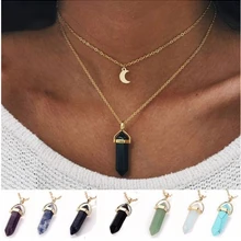 Натуральный камень стекло шестиугольные подвески для ожерелья мода двойная Луна полумесяц пули маятниковая Подвеска Ожерелье