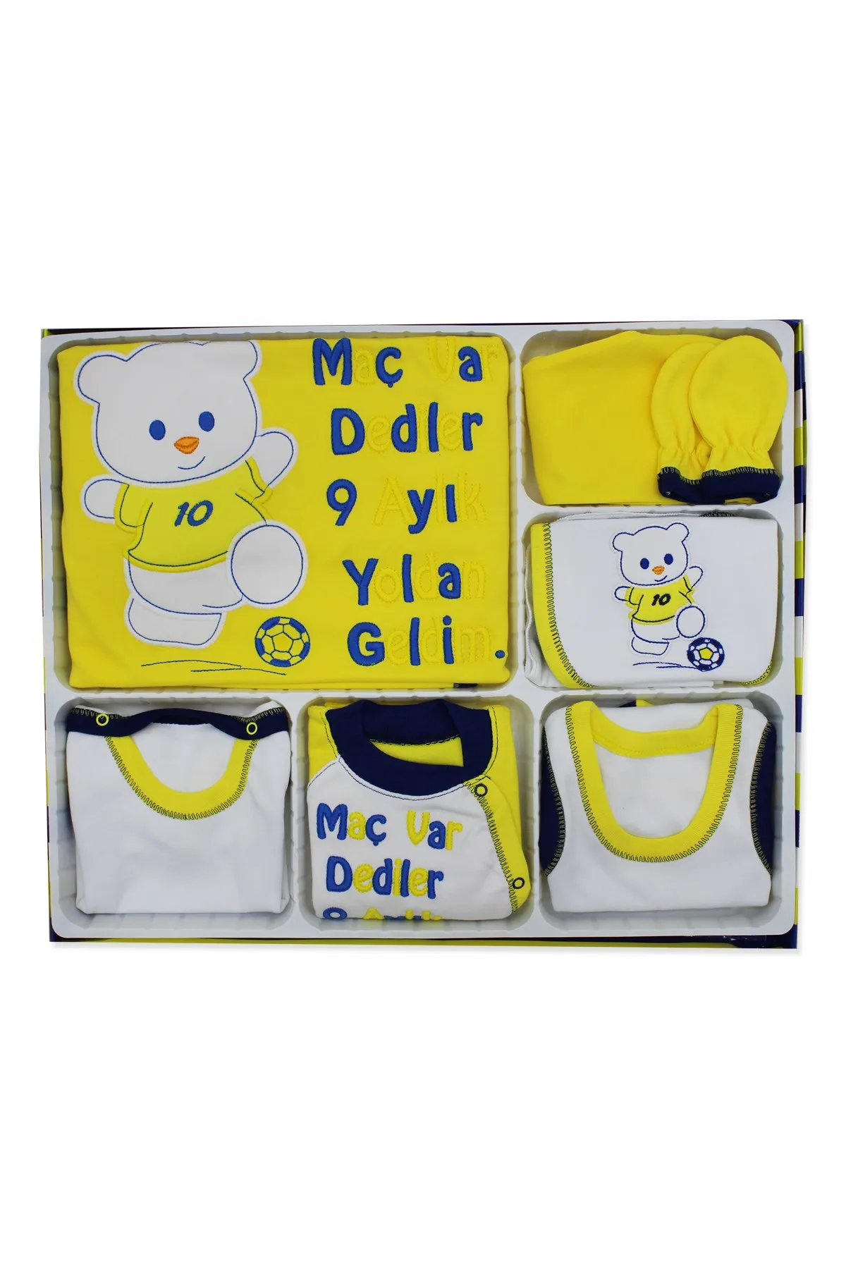 

Yellow Navy Blue Fans 10 Lu Newborn Baby Hospital Output Set K1046