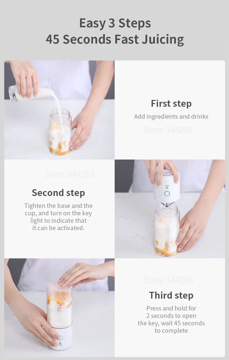 XIAOMI сок чашка-миксер электрический кухонный миксер соковыжималка фруктовая чашка маленькая портативная Мини кухонный комбайн 45 секунд Быстрый сок 5