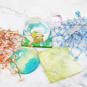 

10Pcs Mold, Square Rectangle Elliptical Round Hexagon Molds with Mixing Cups, Wood Sticks and Droppers for Resin Jewelry, Diy Co