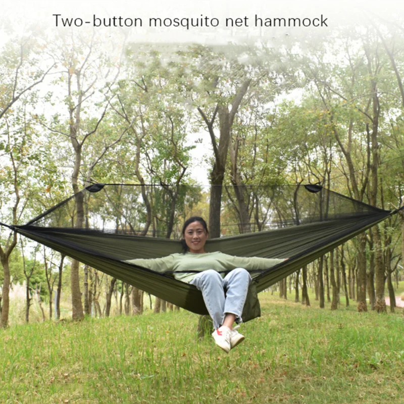 1set Portable Camping Hammock Outdoor Flat Sleep Hammock Tent Suspension Kit with Mosquito Net Rain Fly and Tree Straps Supplies